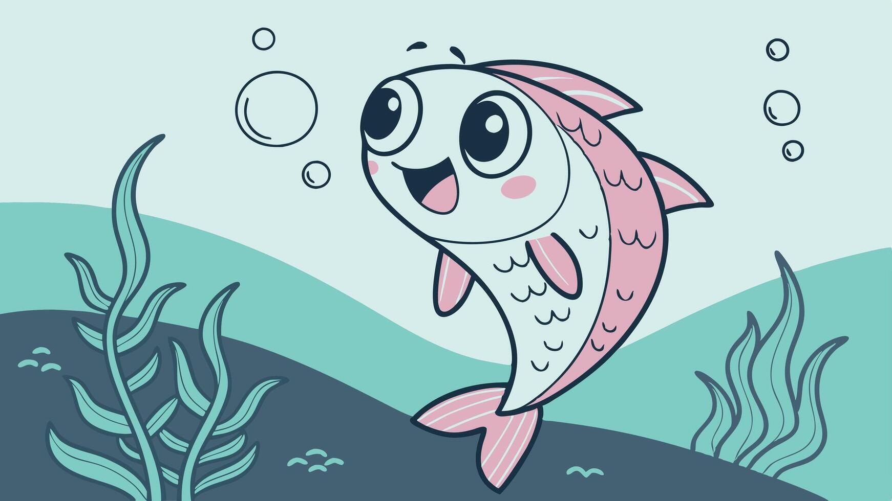 A cartoon fish swimming in the ocean vector