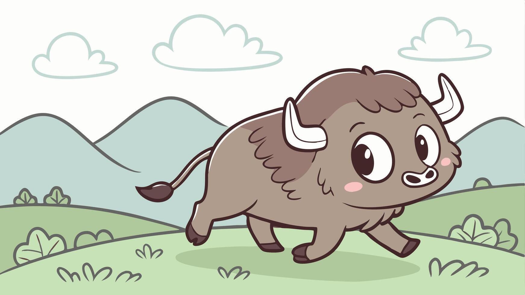 Cartoon bison running in the field vector