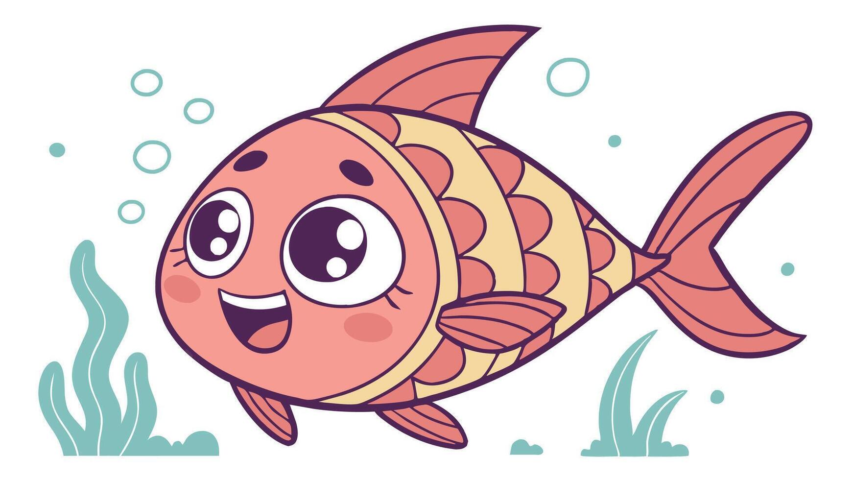 A cartoon fish with big eyes and a smile vector