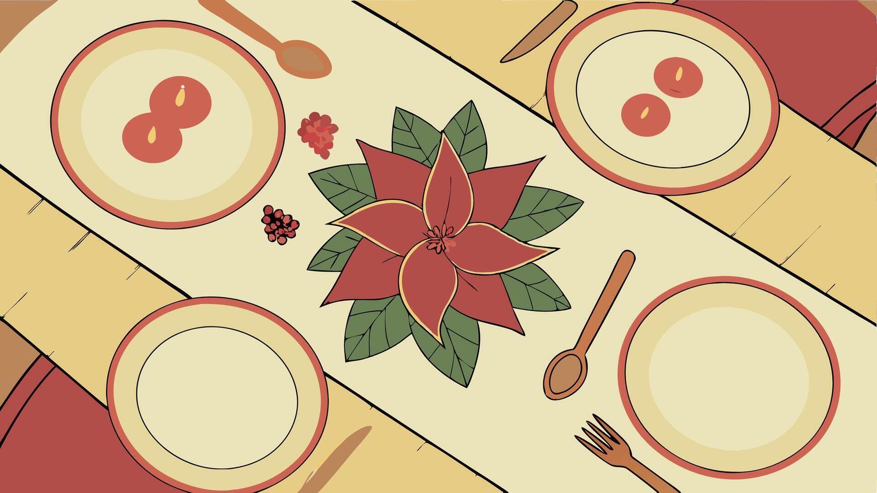 A cartoon of a table with plates and utensils vector