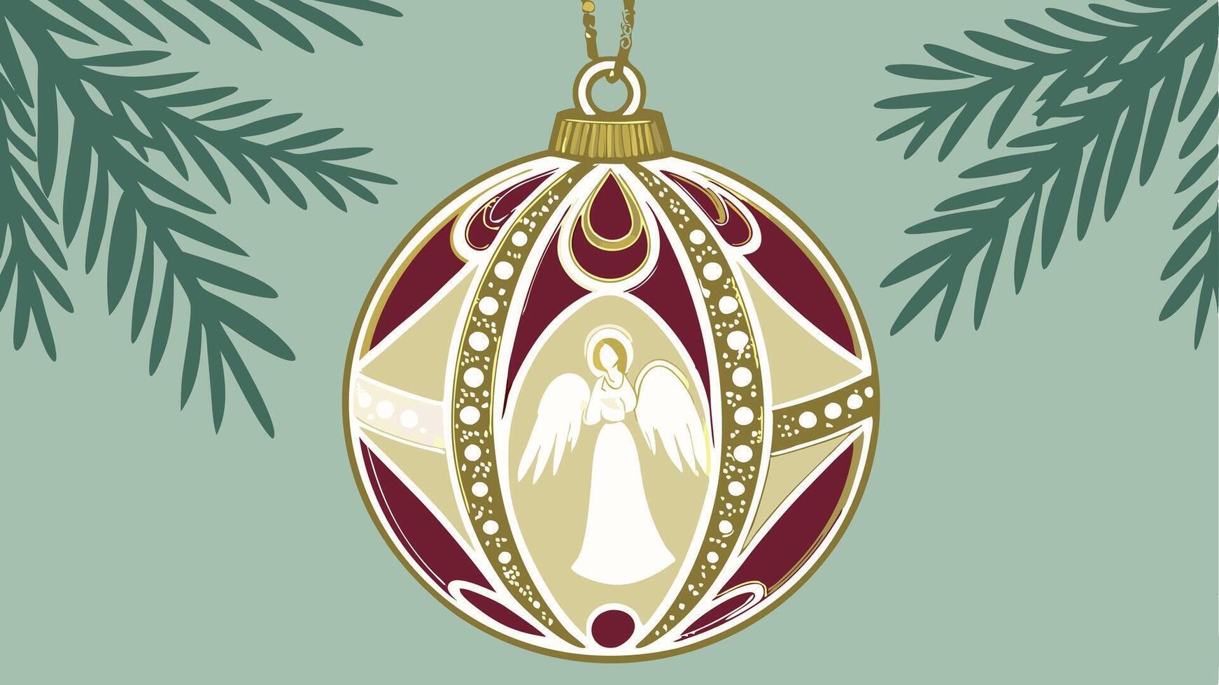 Gold and crystal angel christmas ornament bauble decoration close up hanging in tree vector