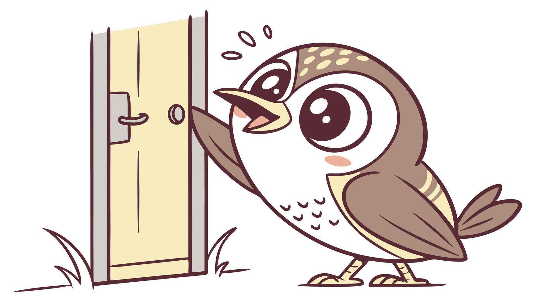 A cartoon owl is standing in front of a door vector