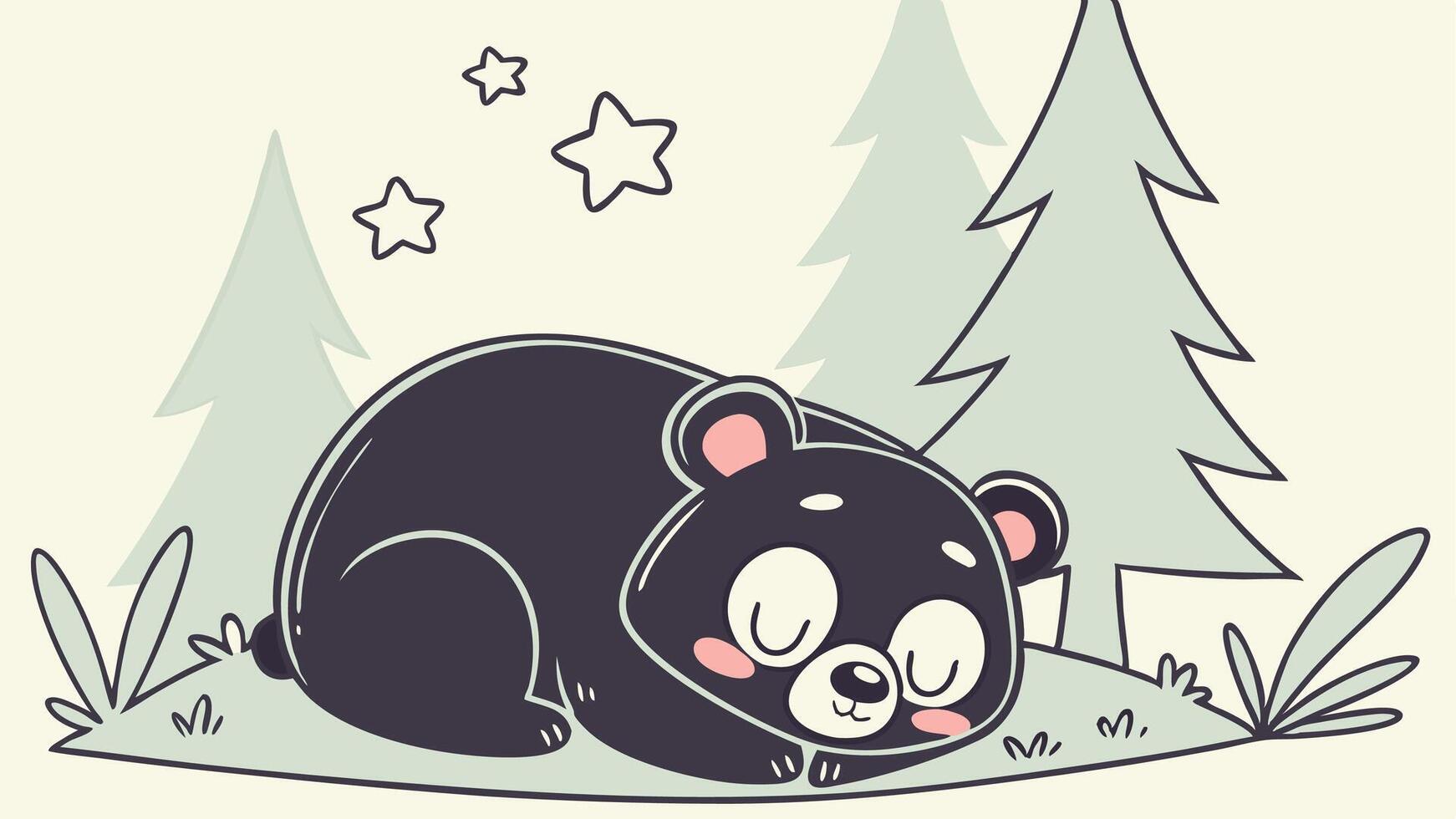 A cartoon bear sleeping in the forest vector