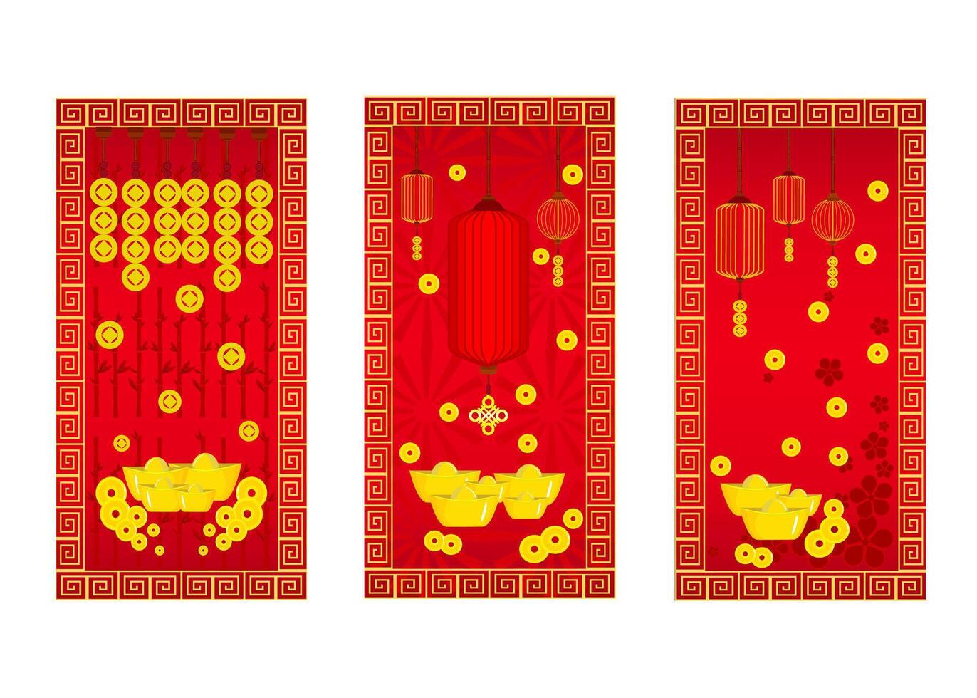 Chinese Lantern and Gold Coins Festive New Year Design Collection vector