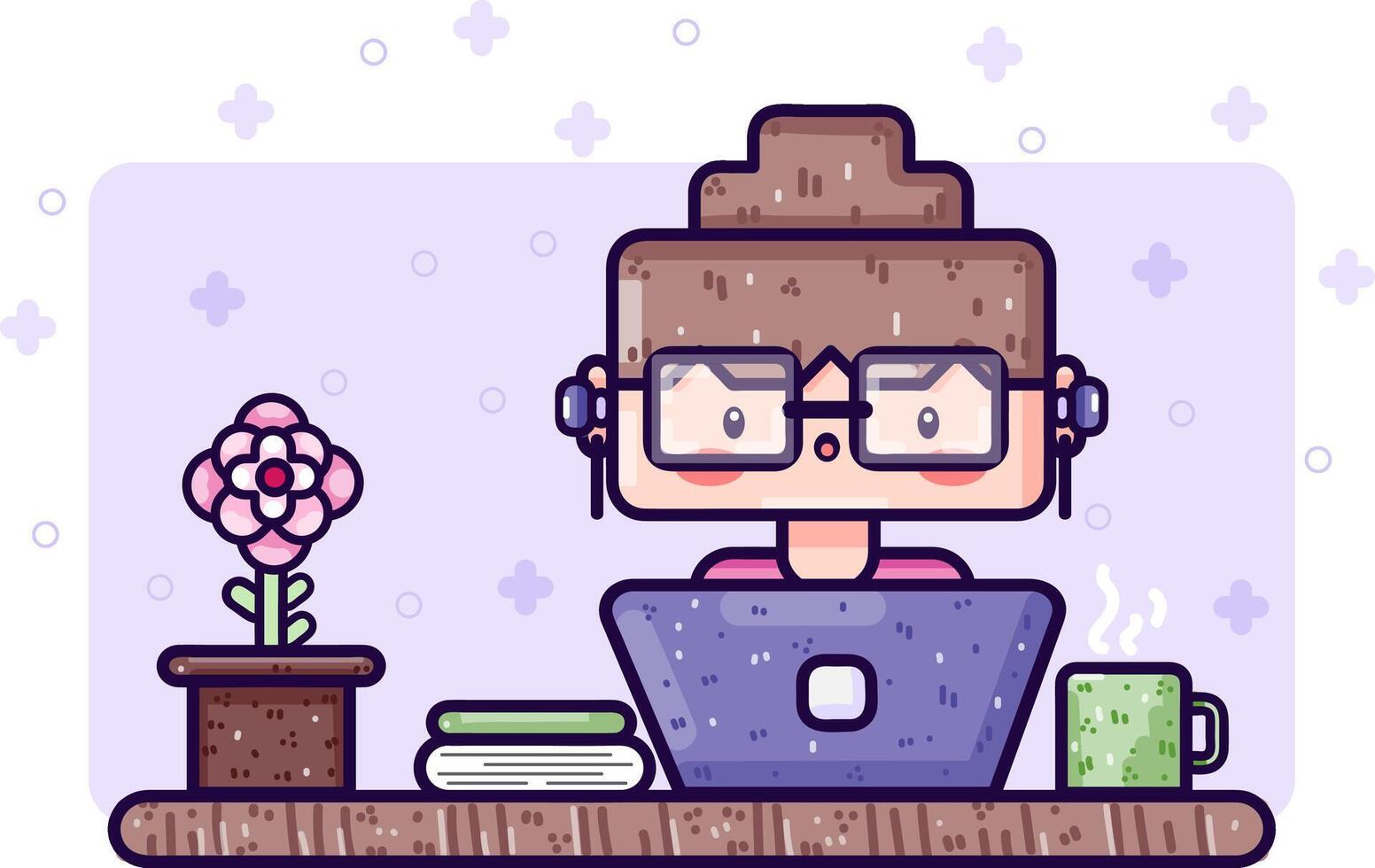 Kawaii girl working from home vector