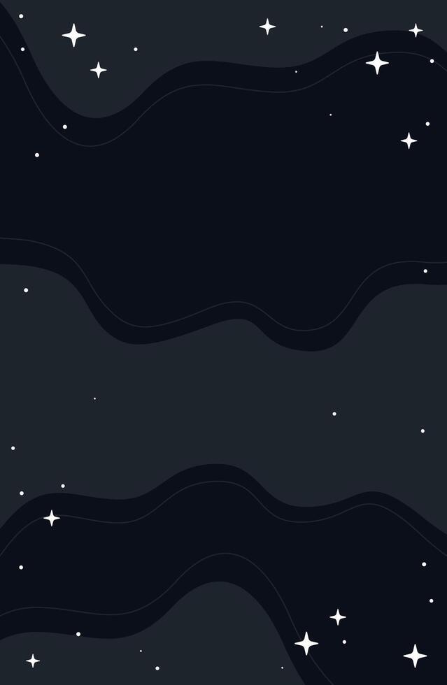 Abstract Celestial Black Night Sky Vertical Illustration with flowing Waves and Sparkling Stars, Dreamy Background vector