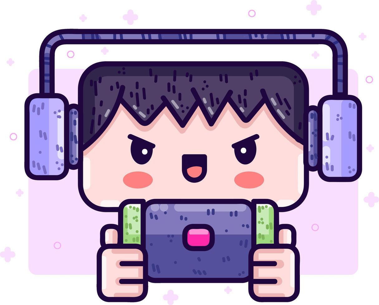 Kawaii gamer boy with console. Icon concept vector