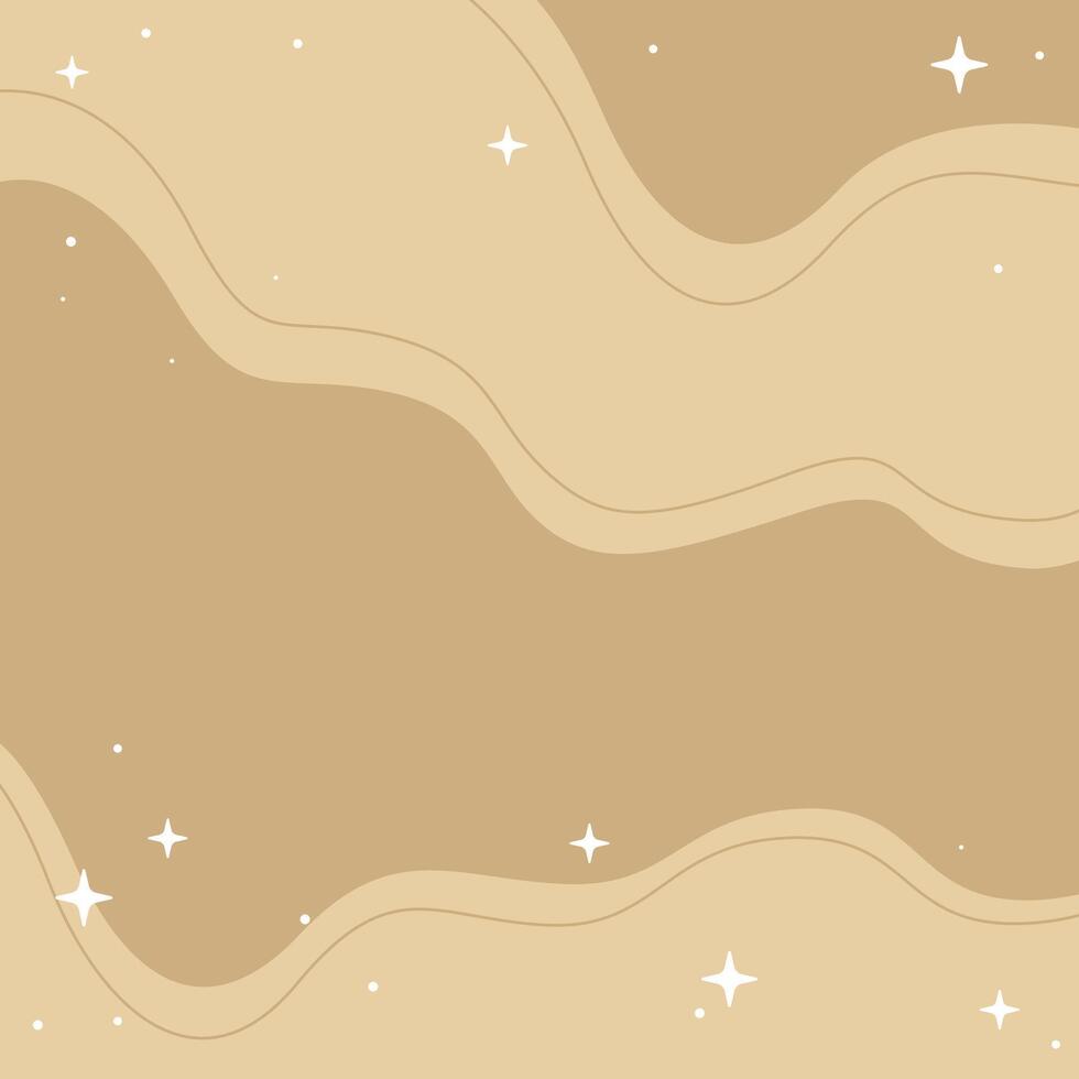 Abstract Beige Background With Wavy Lines and Sparkling Stars, Square Design. Perfect for design projects requiring a calming, minimalist aesthetic. vector