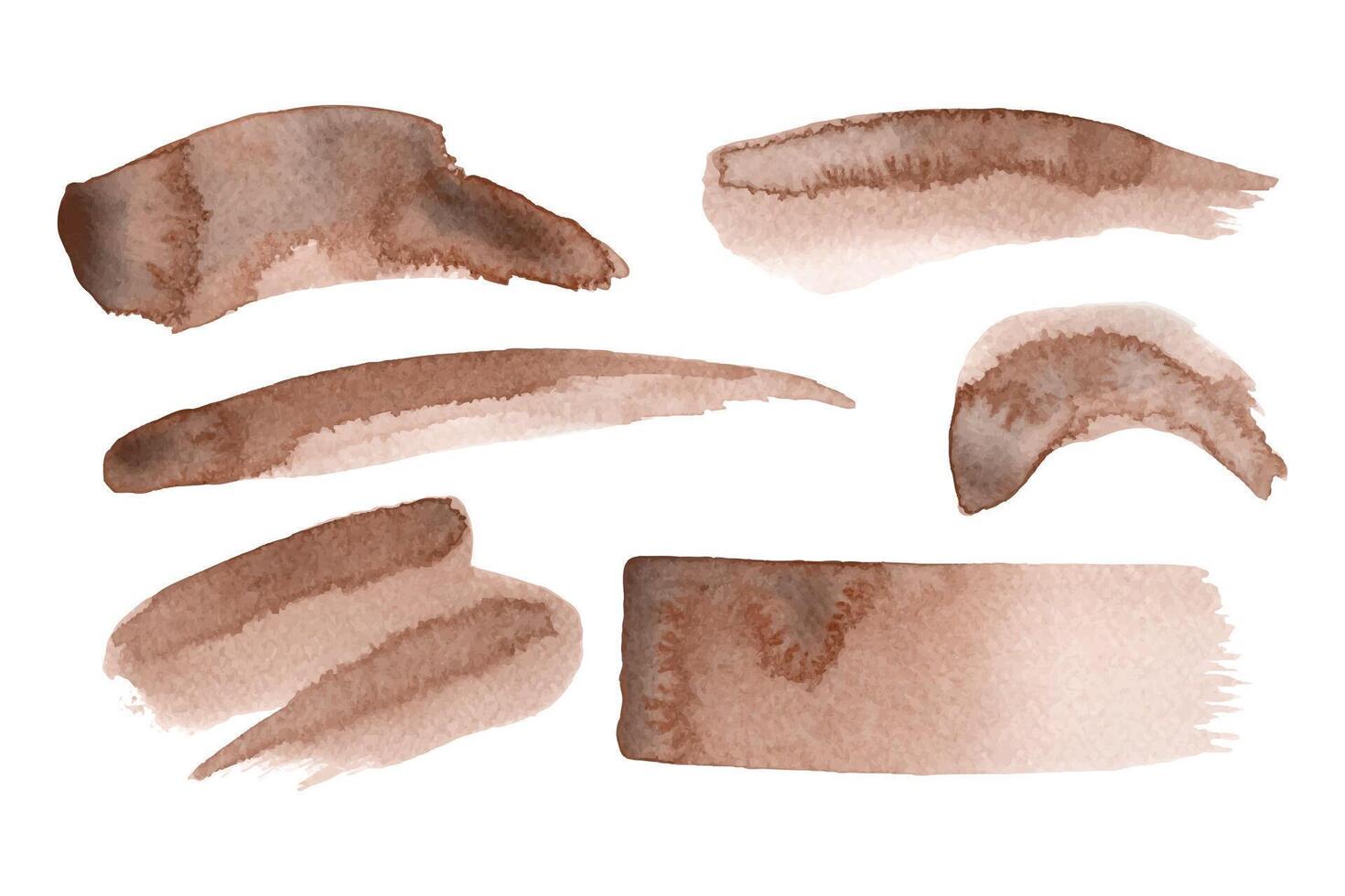 Set of watercolor brushstroke in the 2025 color of the year Mocha Mousse. Hand drawn textured template with elegant warm brown tone. Perfect for creating trendy graphic resource and trendy designs. vector