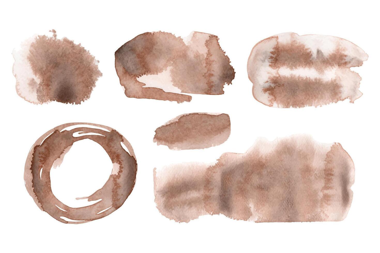 Set of watercolor stain in the 2025 color of the year Mocha Mousse. Hand drawn gradient effect template with elegant warm brown tone. Perfect for creating trendy graphic resource and designs. vector
