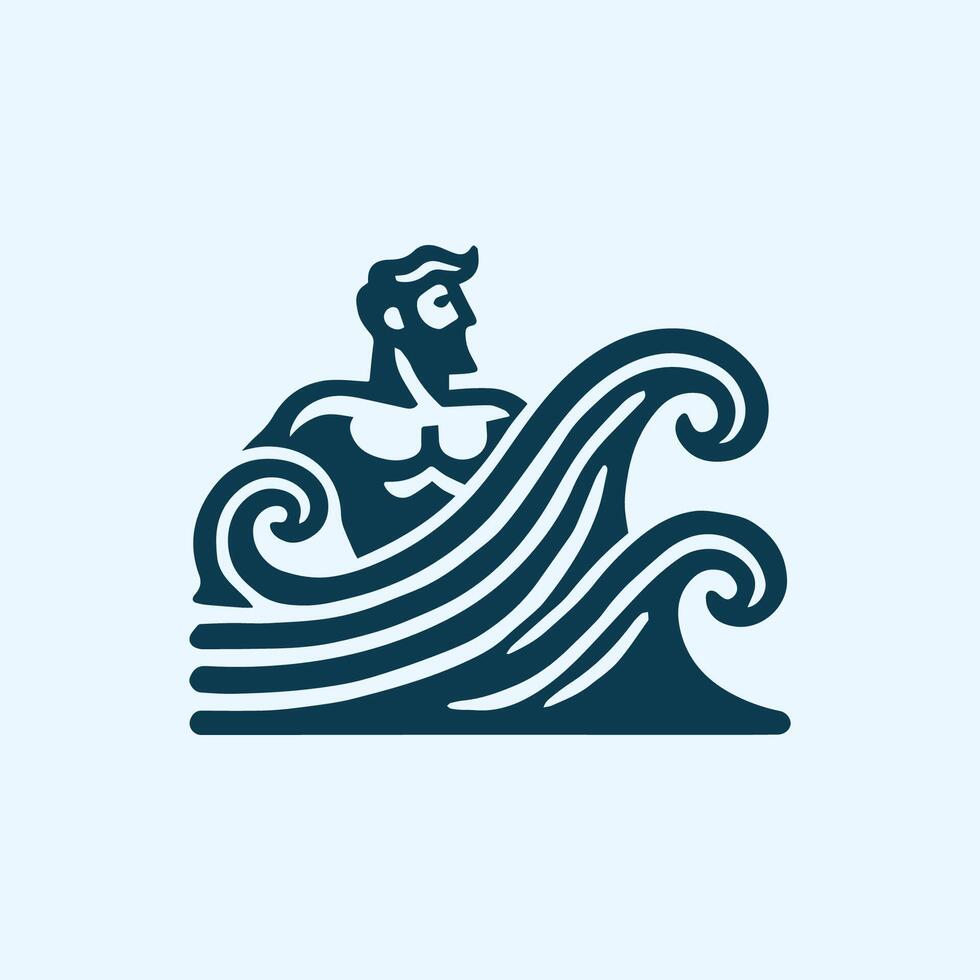 wave poseidon god logo vector