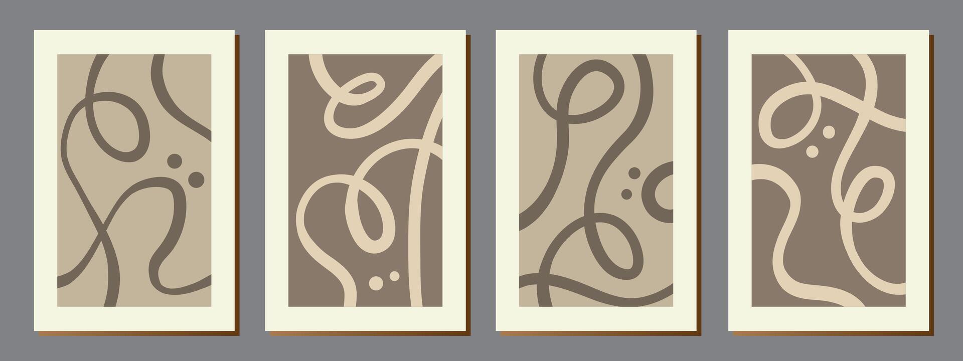 Set of stylish templates with organic abstract shapes and lines in nude colors. Pastel background in minimalist style. vector