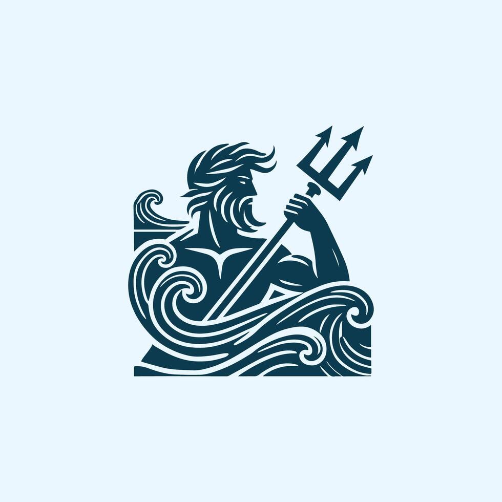 wave poseidon god logo vector