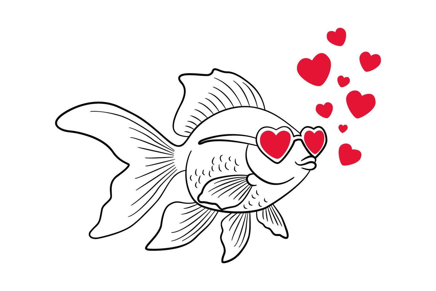 Goldfish Wearing Heart Shaped Sunglasses Line art Design vector