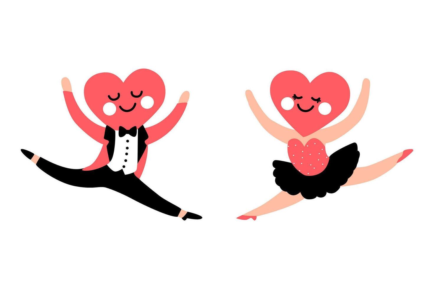 Couple of Heart Shaped Dancing Characters in Costumes isolate on white vector