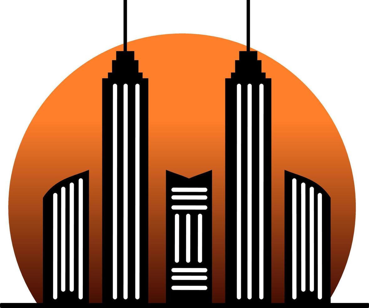 The city skyline is shown in an orange and black background vector