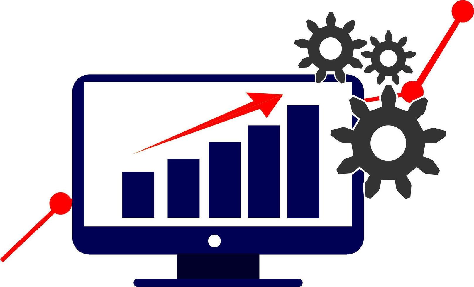 A computer screen with a graph and a red arrow vector