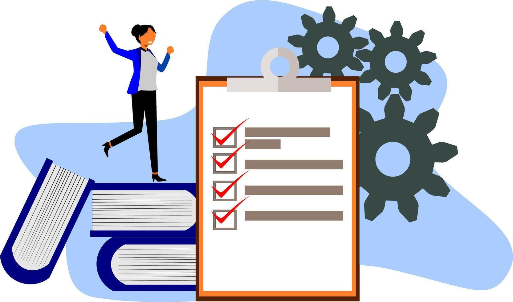 A man is standing next to a checklist and books vector