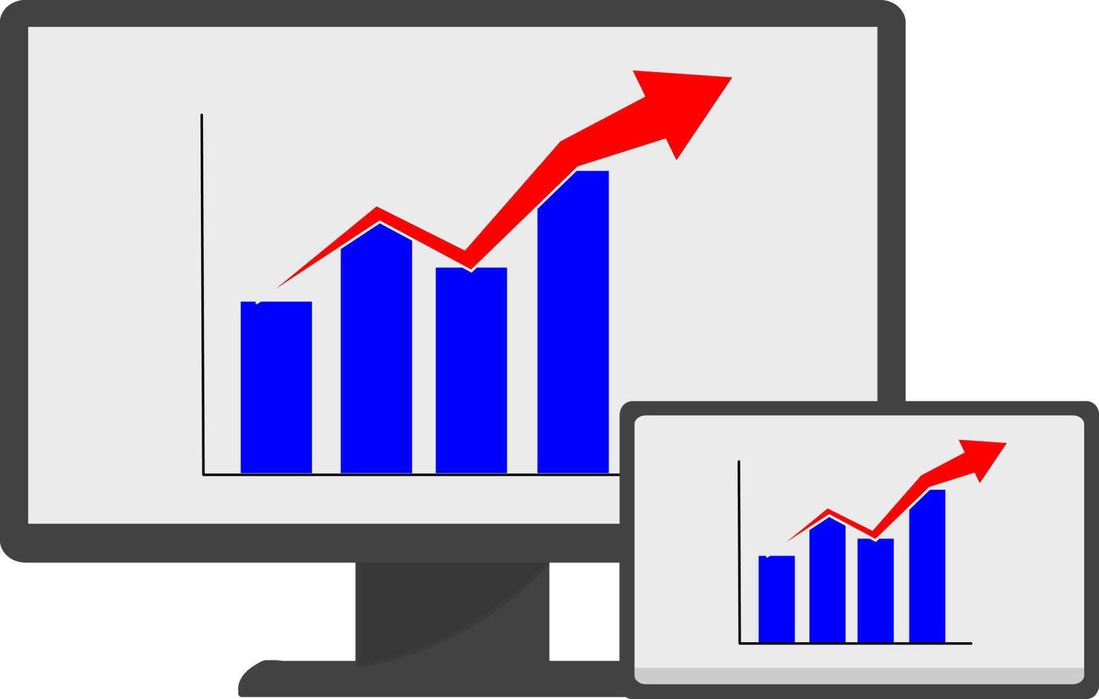 A computer monitor and tablet with a graph on it vector