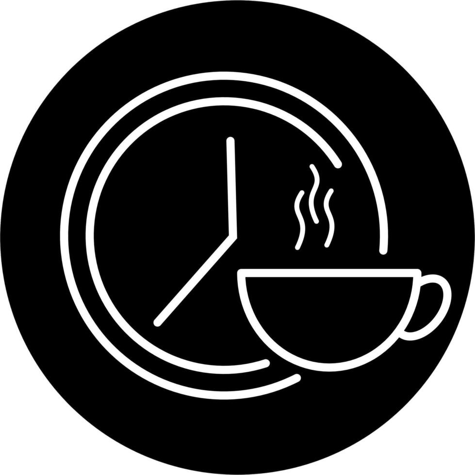 A black and white icon of a cup of coffee and a clock vector