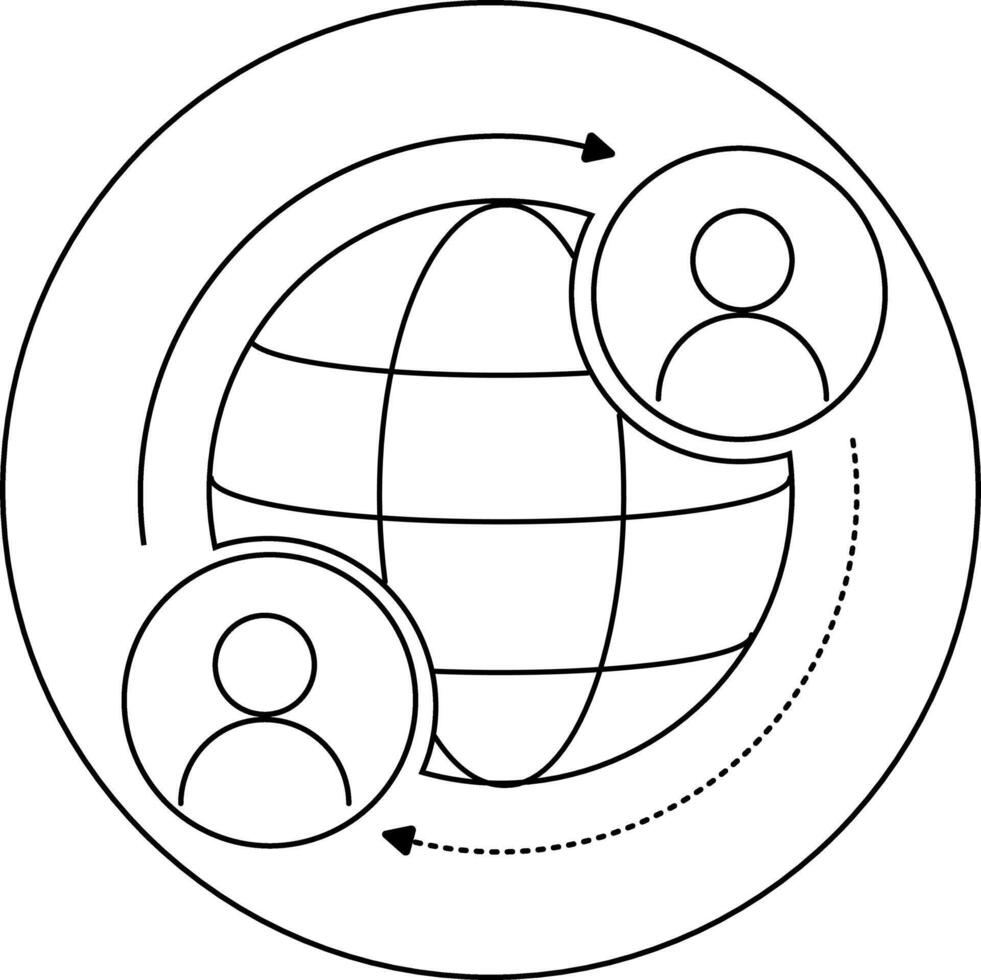 A circle with two people on it and a globe vector