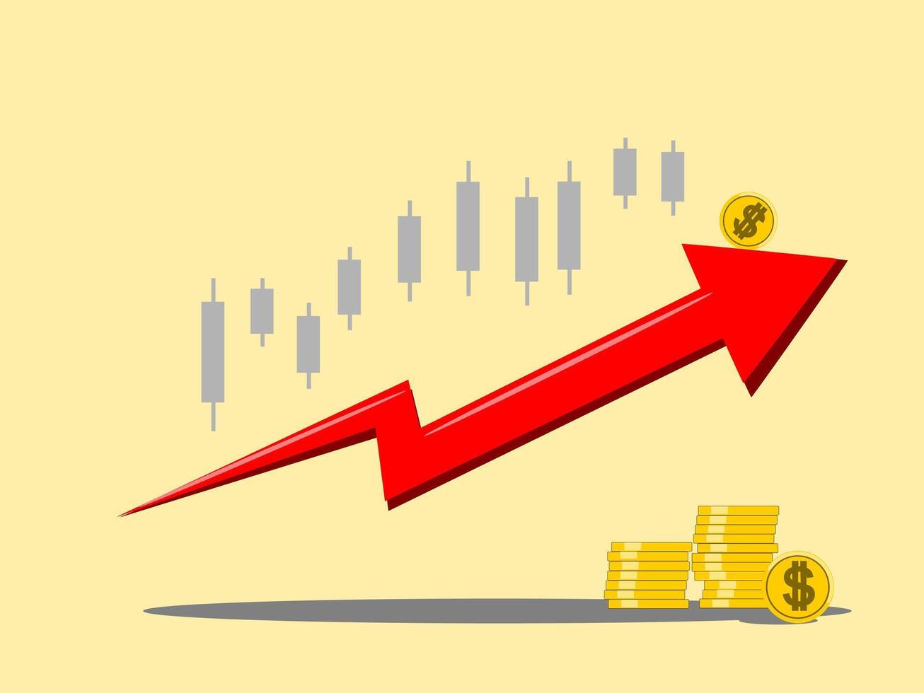 An upward arrow with a dollar sign and gold coins vector