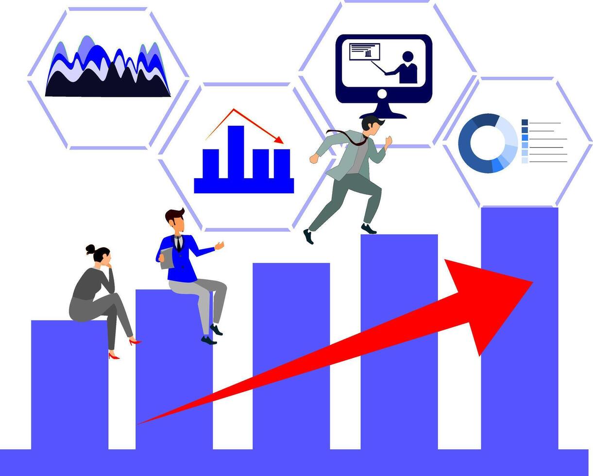 Business people on a graph chart with an arrow pointing up vector