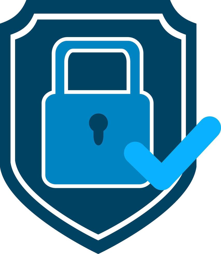 A blue shield with a lock and tick vector