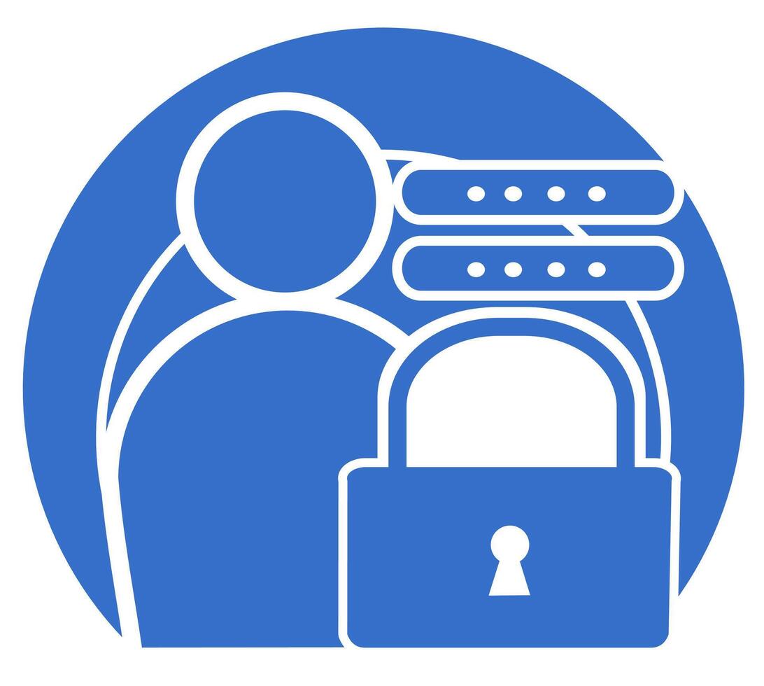 A blue circle with a lock and a person holding a padlock vector