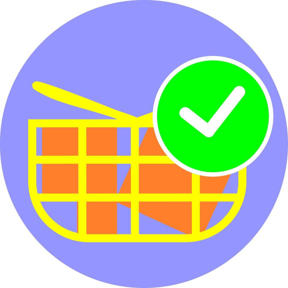 A shopping basket with a green tick and a check mark vector