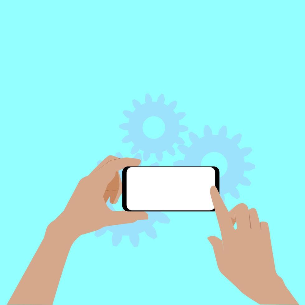 Hands holding a smartphone with a blank screen vector