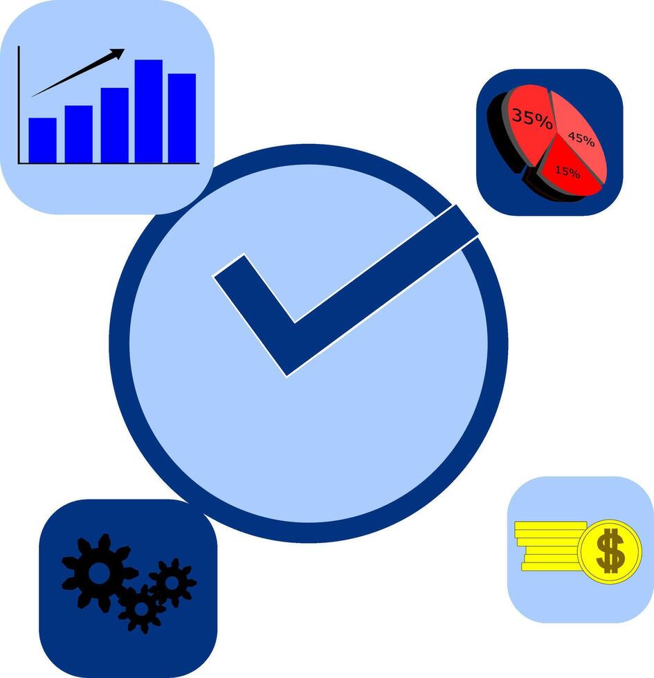 A clock with icons and a graph vector
