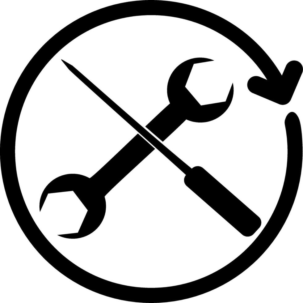 A black and white image of a wrench and screwdriver vector