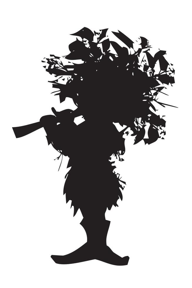forest elf silhouette of fairytale character with whistle, illustration isolated on white background vector