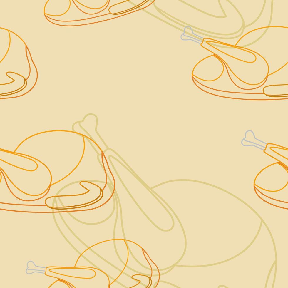 Editable Outline Style Roasted Turkey Vectorized Illustration in Various Positions as Seamless Pattern for Creating Background of Thanksgiving Day Related Design vector