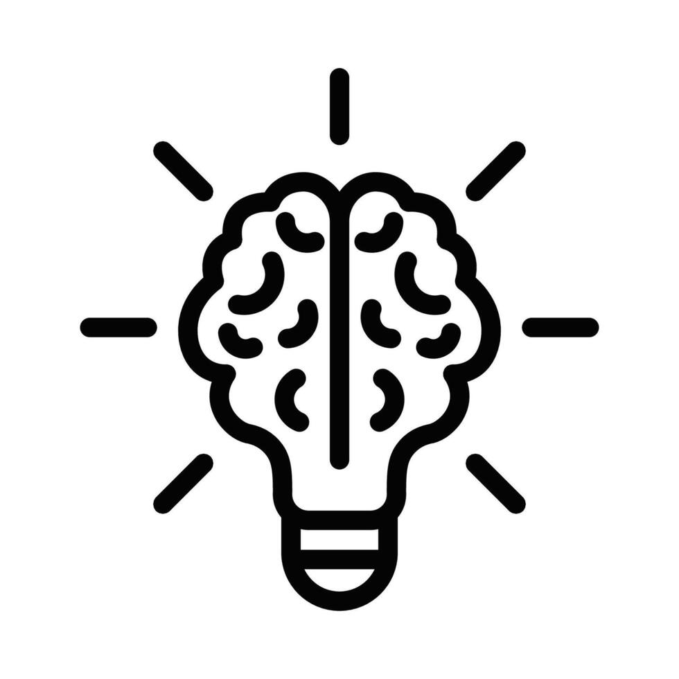 A black and white image of a light bulb with a brain inside vector