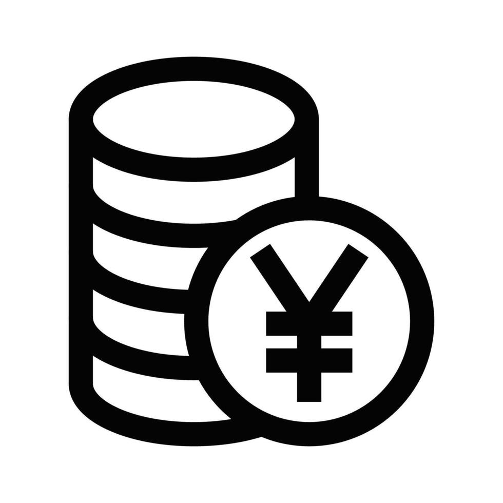 A black and white illustration of a stack of coins and a yen sign vector