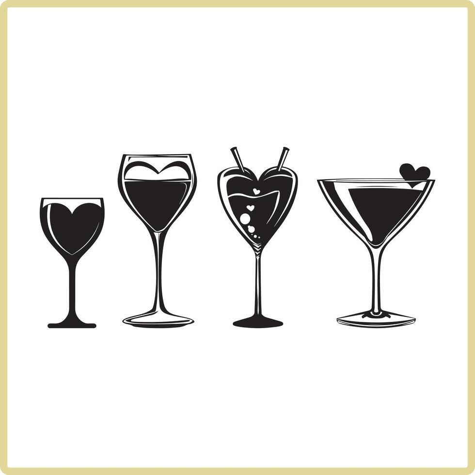Valentine Heart Silhouette, Drink, Love vector
