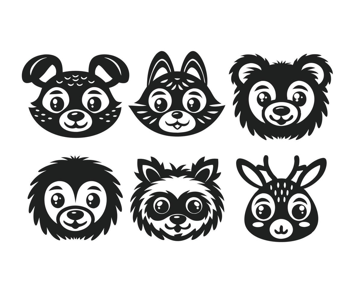 set of 6 different cute animal head vector