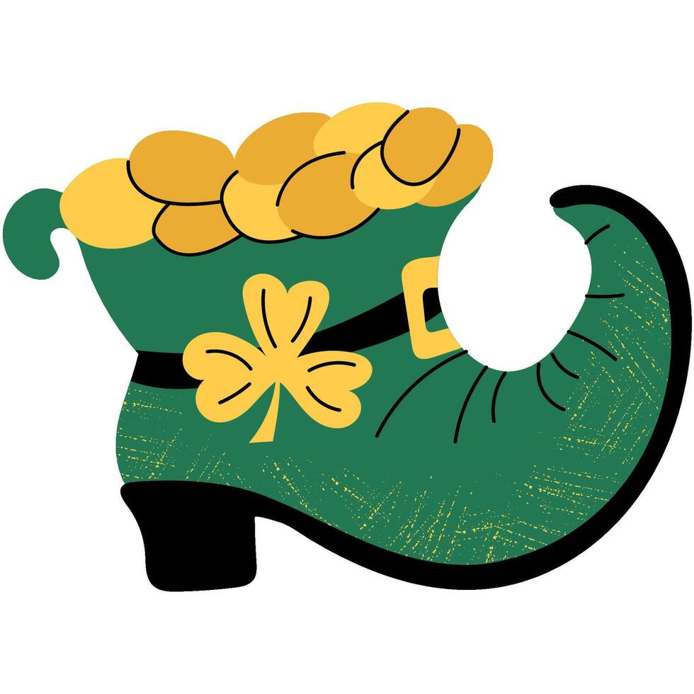 Leprechaun's boot filled with gold coins. St. Patrick's Day. Ireland Feast day. vector