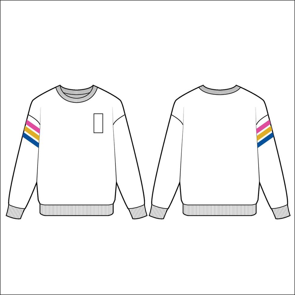 Crewneck sweatshirt flat technical drawing illustration mock-up template for design and tech packs men or unisex fashion CAD streetwear women mock neck. vector