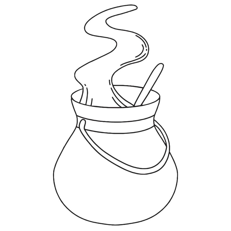 Coloring book. Witch's cauldron with potion. Wizard school, magic vector