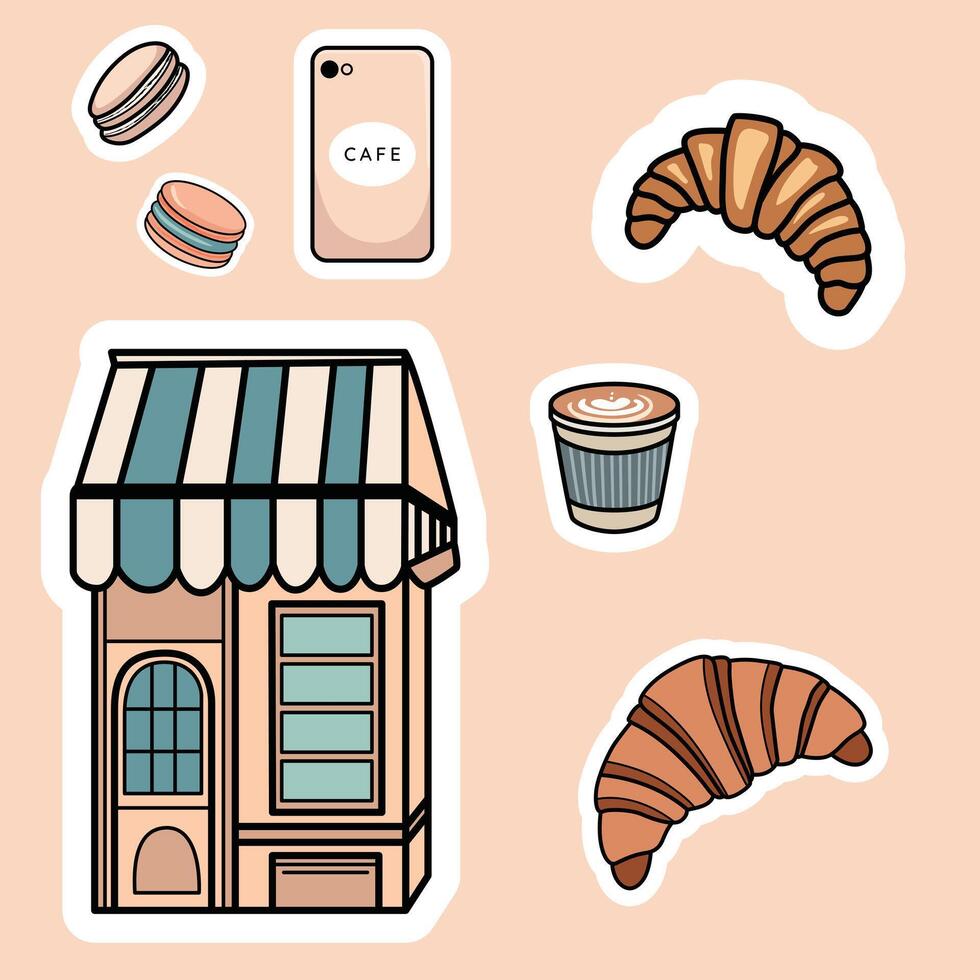 Parisian Cafe Clip Art Set of Elements - Feminine Aesthetic Style vector