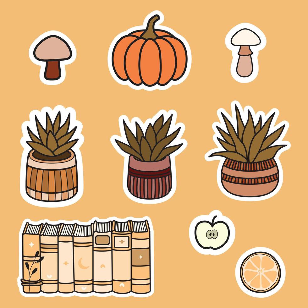 Bohemian Clip Art Set Autumn Vegetables and Books Elements vector
