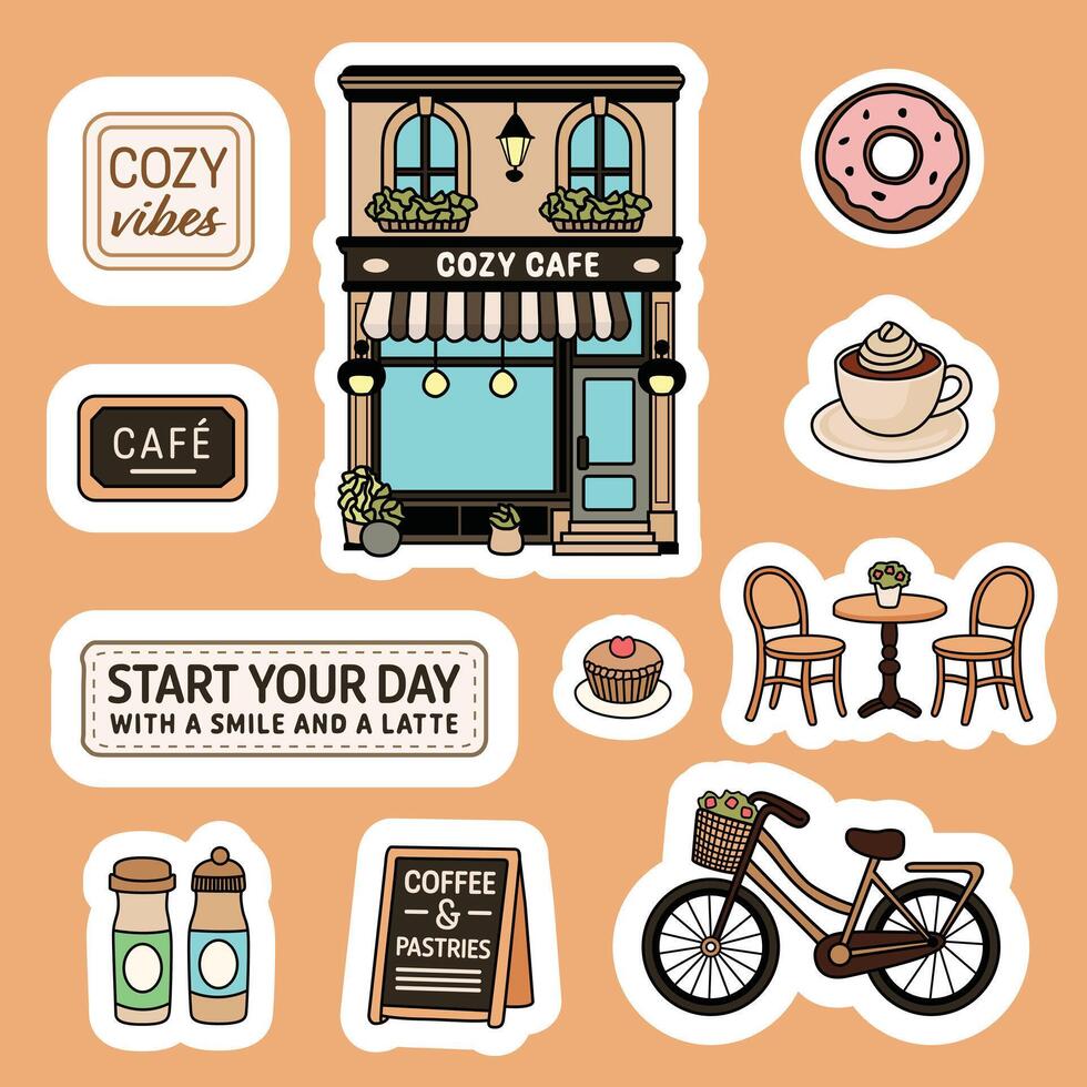 Cute Cafe Clip Art Set of Elements - Cute Style vector