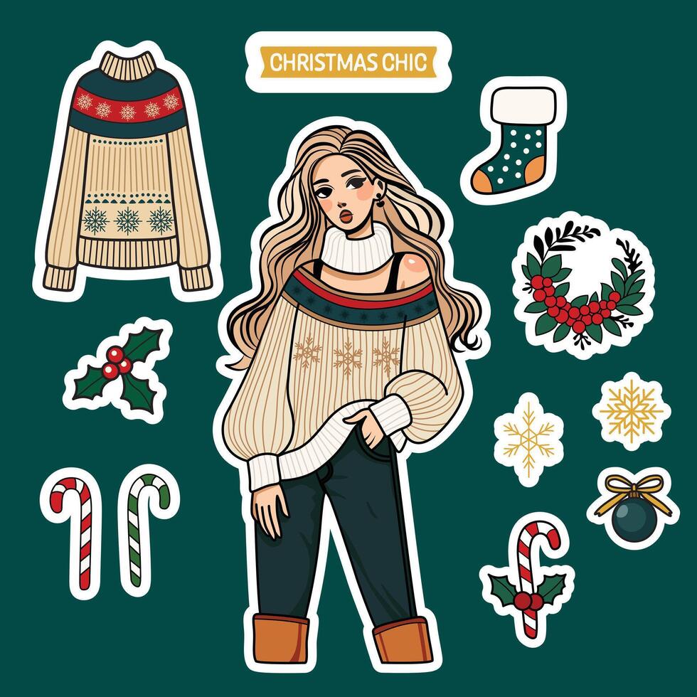 Bohemian Christmas Clip Art Set of Elements - Cute Hand-Drawn Style vector