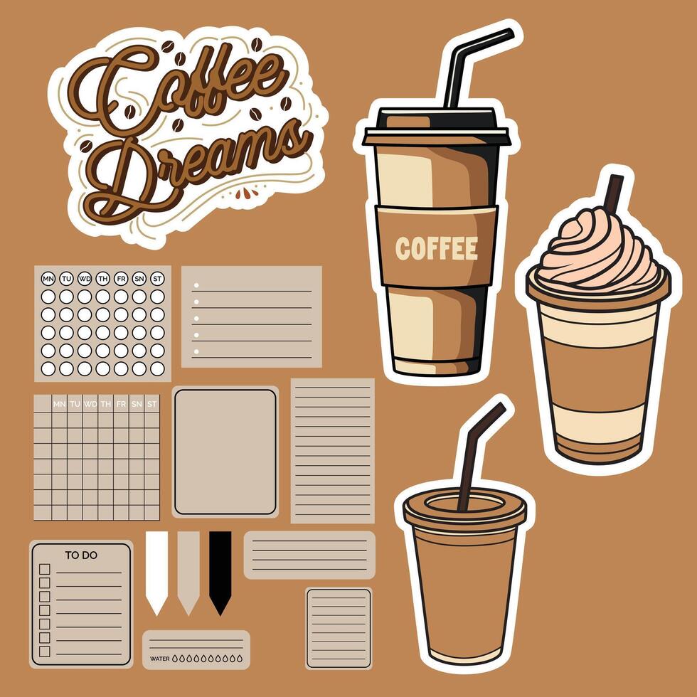 Clip Art of Coffee Cups and Daily Planner Templates - Modern Style vector