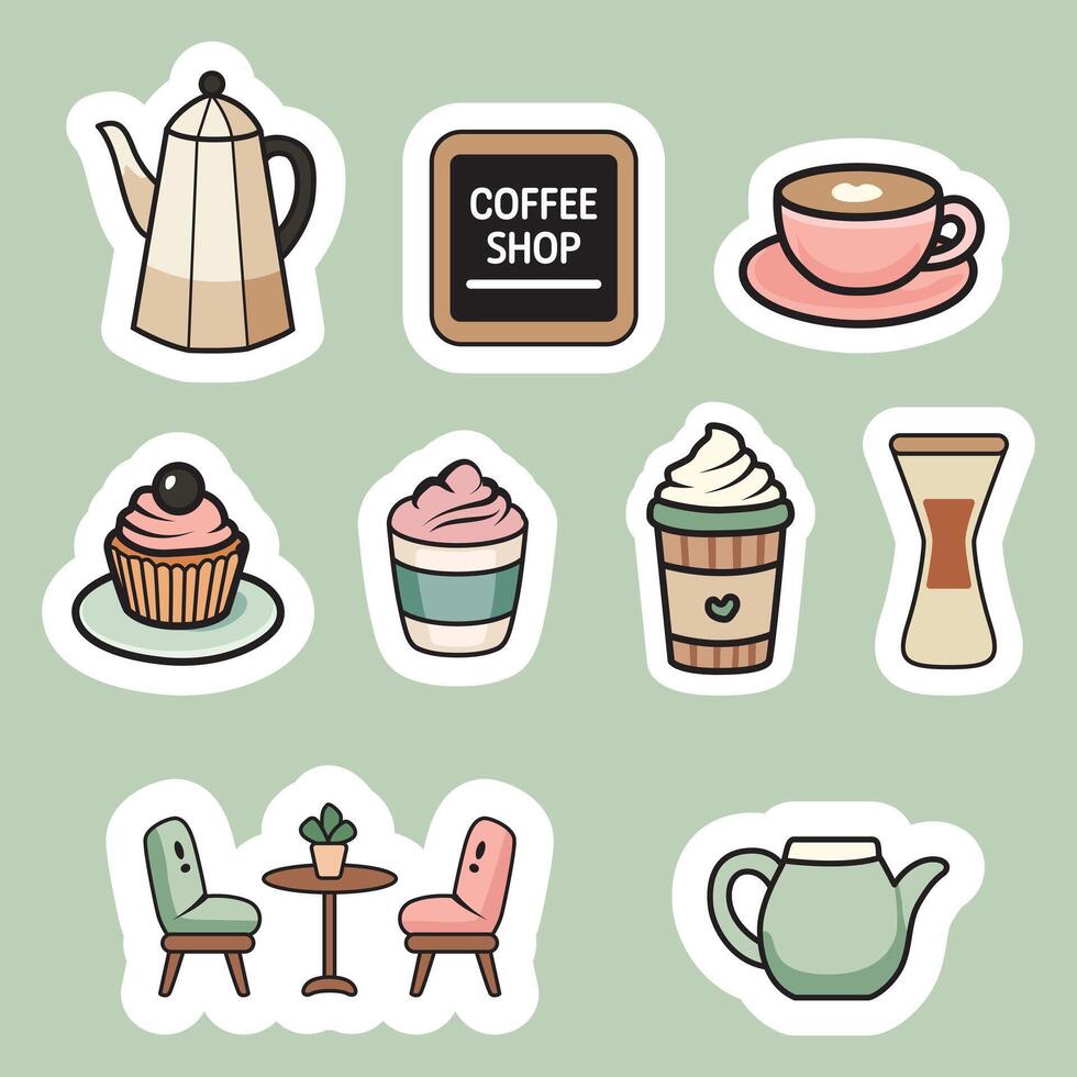 Cute Cafe Clip Art Set of Elements Cute Style vector