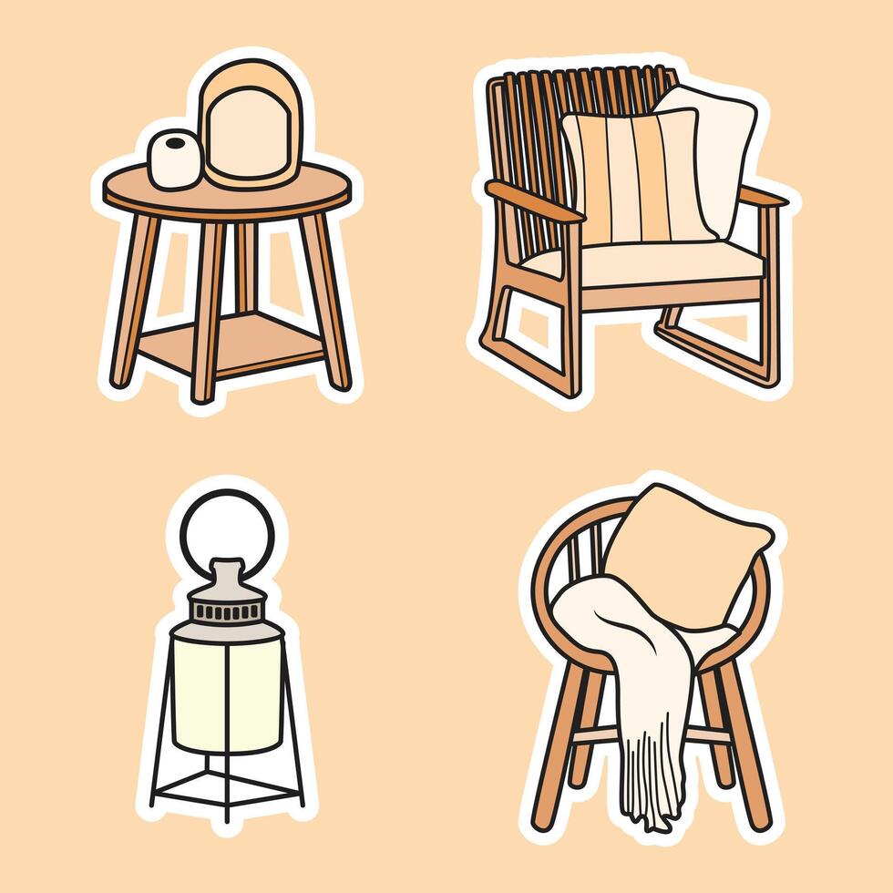Bohemian Clip Art Set Furniture Elements vector