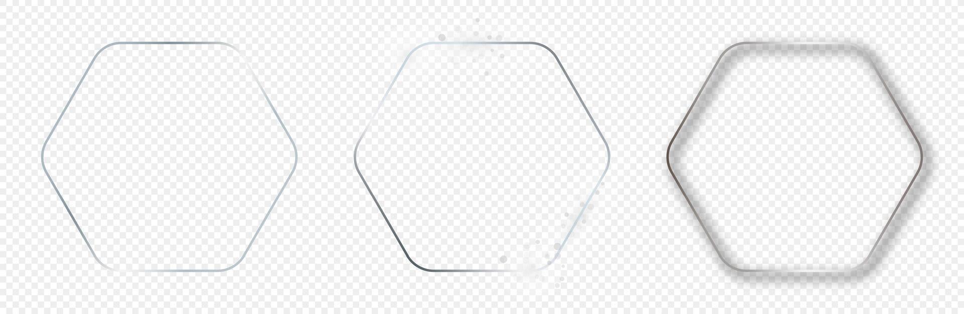 Silver glowing rounded hexagon frame vector
